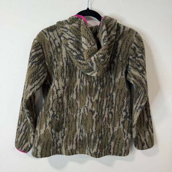 Carhartt Girls Camo Fleece Hoodie Sweatshirt Sherpa Green Pink Large Pullover - Picture 2 of 7